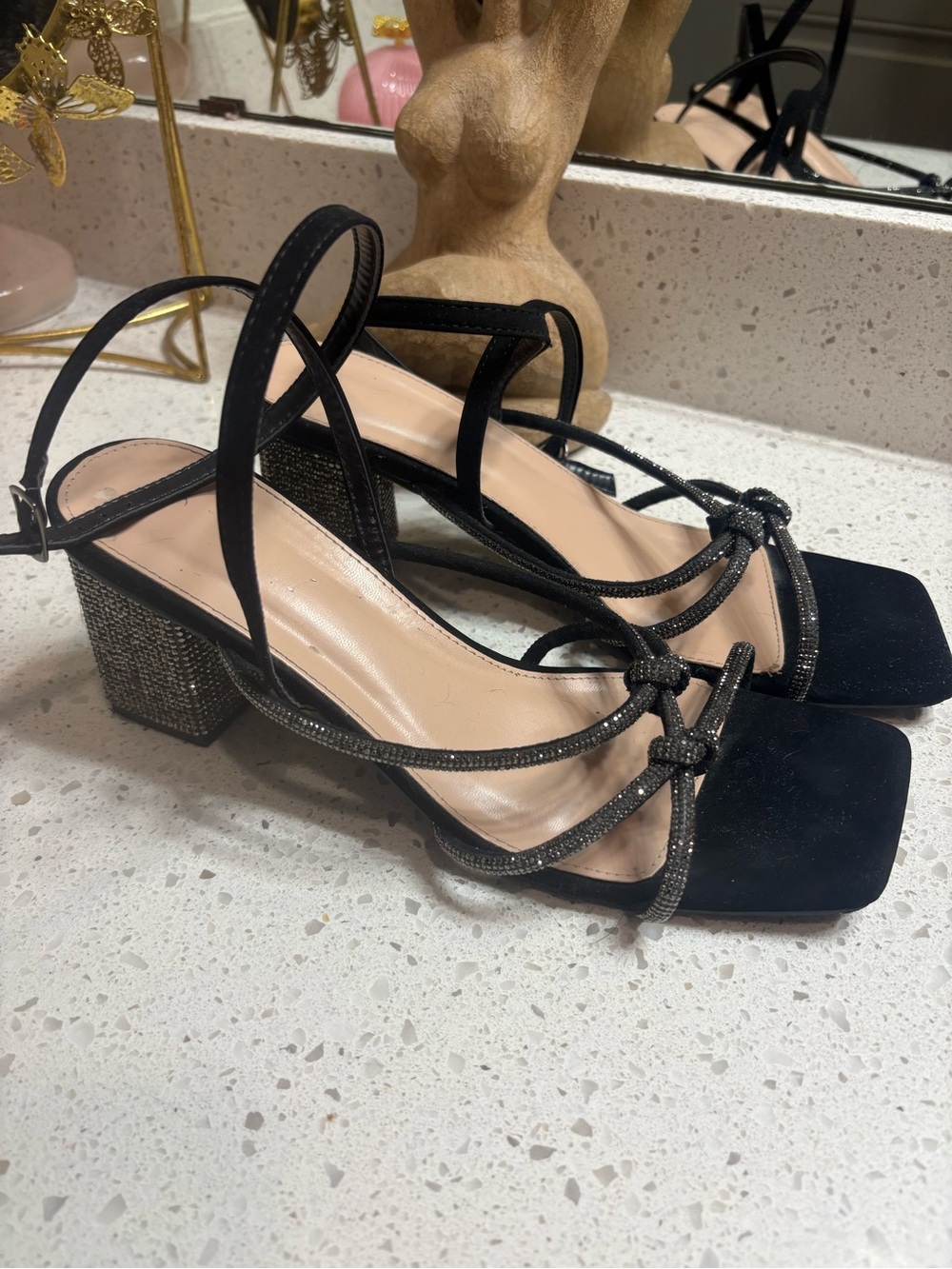 Black Strappy Block Heel Sandals - Elegant Evening Shoes